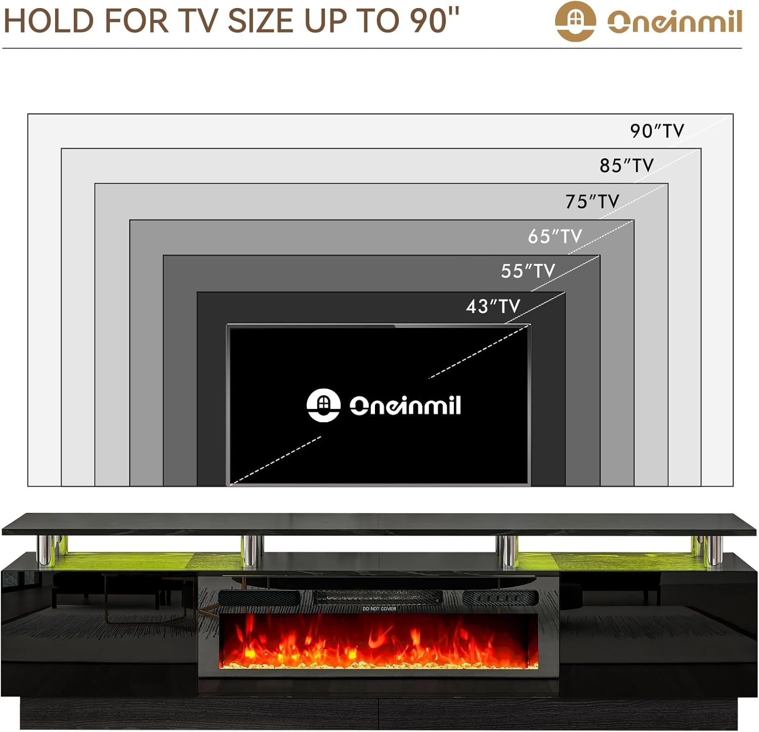 80" Modern Electric Fireplace TV Stand for Tvs up to 90 Inch, with